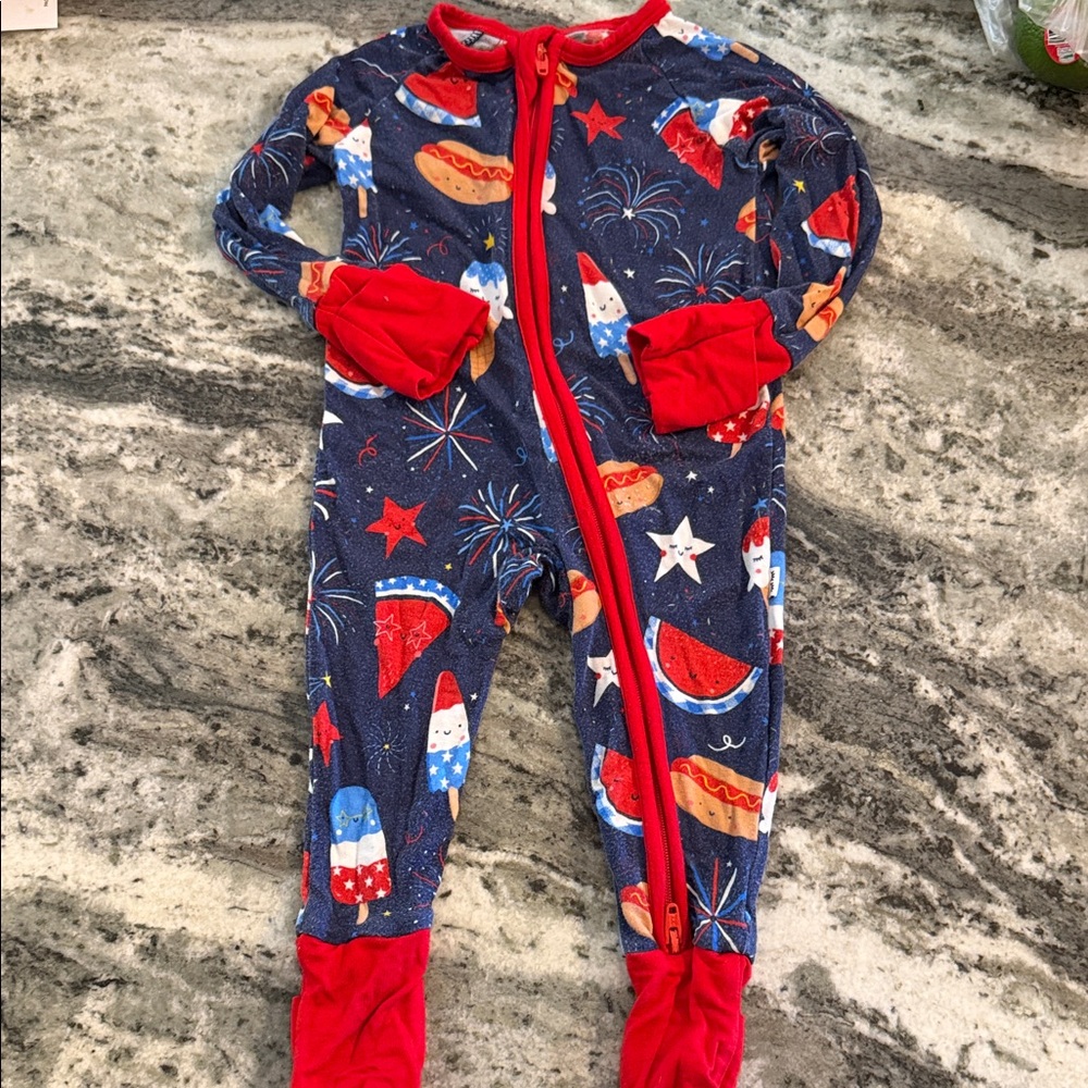 Little Sleepies Red and Blue Fireworks Footie